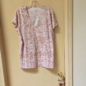 J. Jill Pink and White Short Sleeve Tee